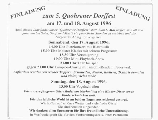 Werbung Quohrener Dorffest 1996