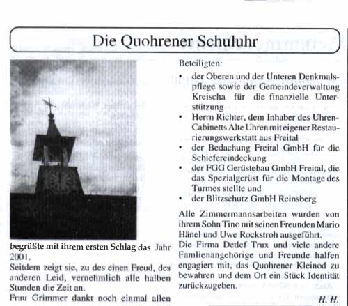 Die Quohrener Schuluhr - Wilischbote 2001
